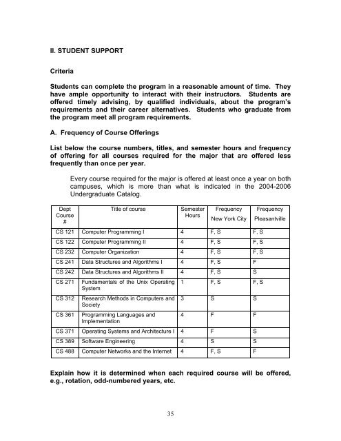 35 II. STUDENT SUPPORT Criteria Students can ... - pace university