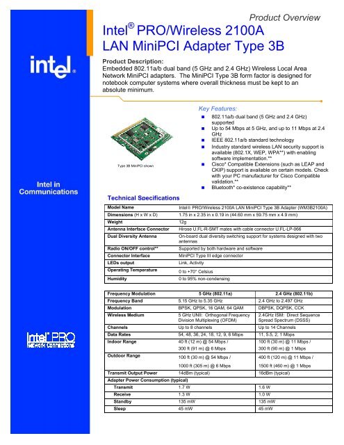 Intel PRO/Wireless 2100A LAN MiniPCI Adapter Type 3B
