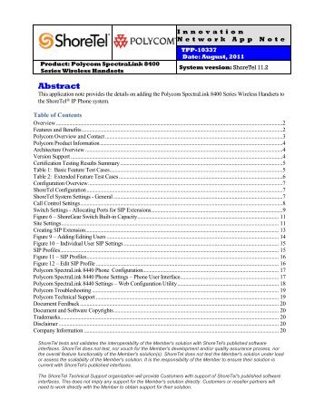 SpectraLink 8400 Interop Guide for Shoretel - Polycom