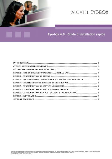 Guide d'installation rapide - Alcatel-Lucent Eye-box Support