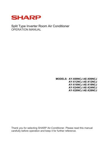 Split Type Inverter Room Air Conditioner - Sharp Australia Support ...