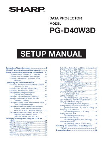 PG-D40W3D SETUP MANUAL (GB) - Sharp Australia Support