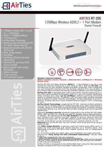 AIRTIES RT-205 125Mbps Wireless ADSL2+ 1 Port ... - Cosmodata