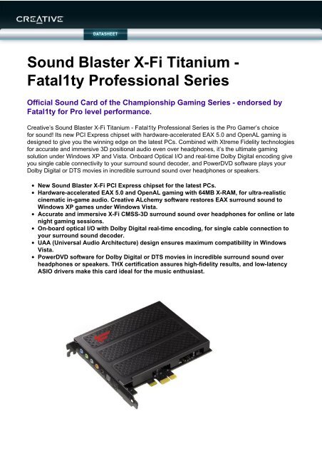 Sound Blaster X-Fi Titanium - Fatal1ty Professional Series