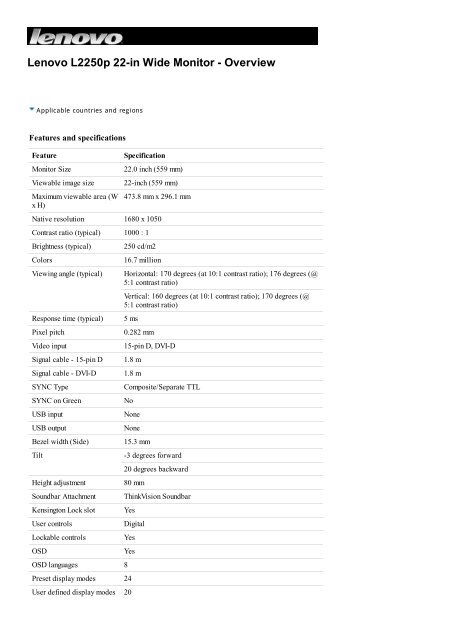 Lenovo Support - Lenovo L2250p 22-in 