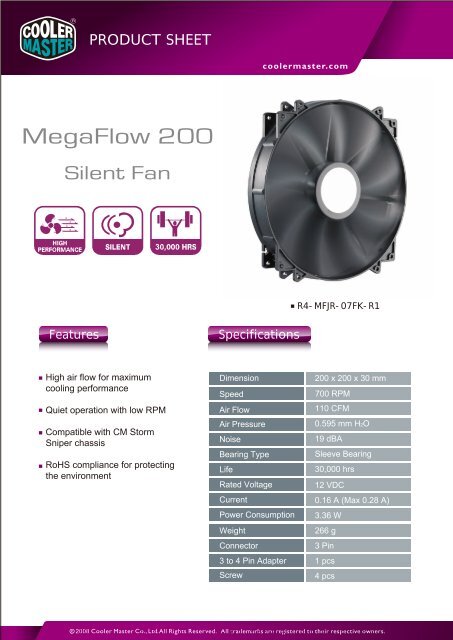 MegaFlow 200 Silent Fan Product Sheet-page1