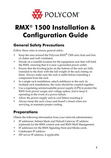 RMX 1500 Quick Installation Booklet1 V7.fm - Polycom Support
