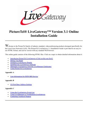 PictureTel LiveGateway Version 3.1 Online ... - Polycom Support