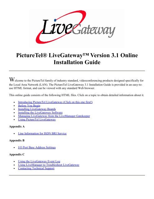 PictureTel LiveGateway Version 3.1 Online ... - Polycom Support