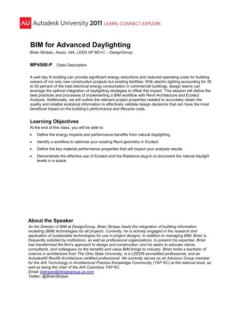 BIM for Advanced Daylighting - Autodesk Sustainability Workshop