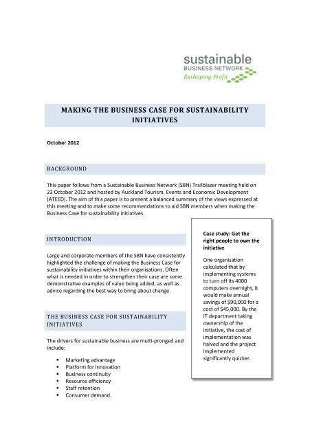 making the business case for sustainability initiatives - Ning