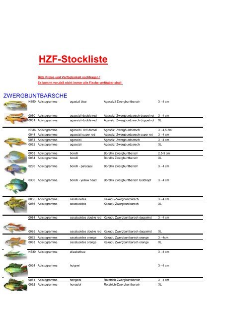 HZF-Stockliste