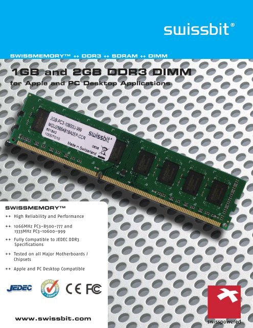 1GB and 2GB DDR3 DIMM - Swissbit