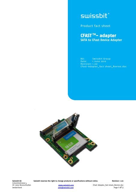 CFAST ADAPTER Fact Sheet