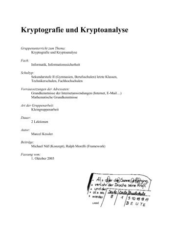 Kryptografie und Kryptoanalyse - SwissEduc