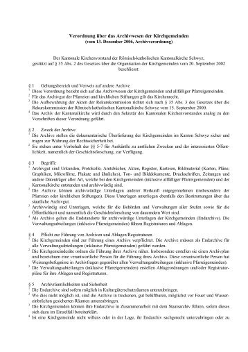 Verordnung über das Archivwesen der Kirchgemeinden - Römisch ...