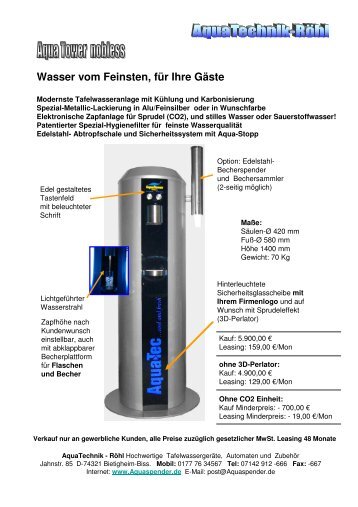 Wasser vom Feinsten, für Ihre Gäste - Aquaspender