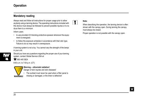 Operating Instructions - Tanning-bed-parts.com