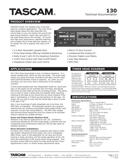 130 Technical Documentation - 463.02 KB ... - Tascam