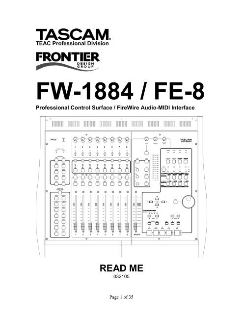 FW-1884 Windows Drivers v. 1.50 Readme - 3.07 MB - Tascam