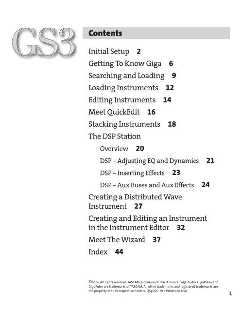 GigaStudio 3 Installation and Use: QuickStart Guide - 4.37 - Tascam