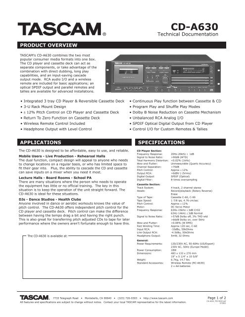 CD-A630 Technical Documentation - 1.25 MB - Tascam