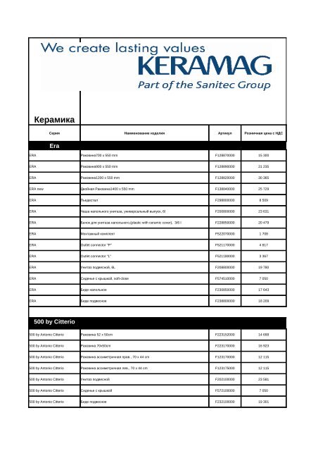 Keramag Price-list in Russian 2011 since 10.06