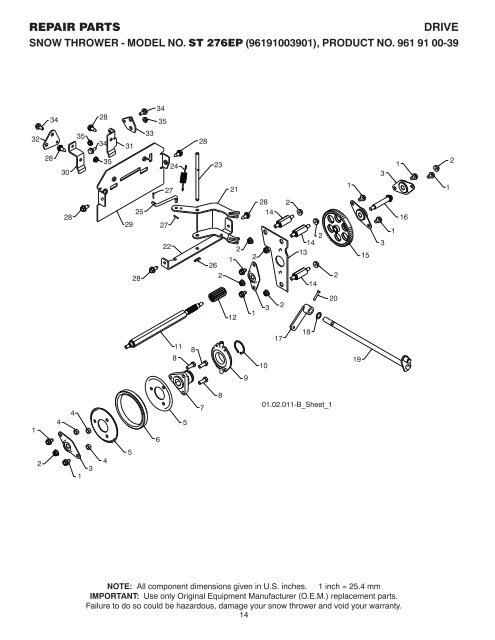 IPL, ST276 EP, 96191003901, 2010-10, Snow Thrower