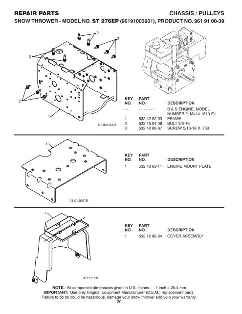 IPL, ST276 EP, 96191003901, 2010-10, Snow Thrower