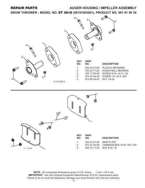 IPL, ST261 E, 96191003001, 2009-08, Snow Thrower