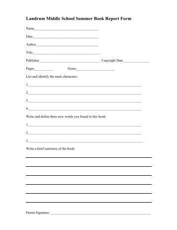 Landrum Middle School Summer Book Report Form