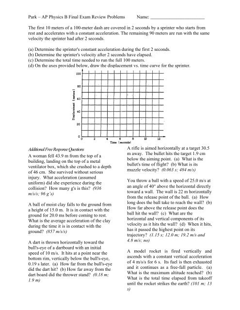 Park ? AP Physics B Final Exam Review Problems Name ... - Teacher