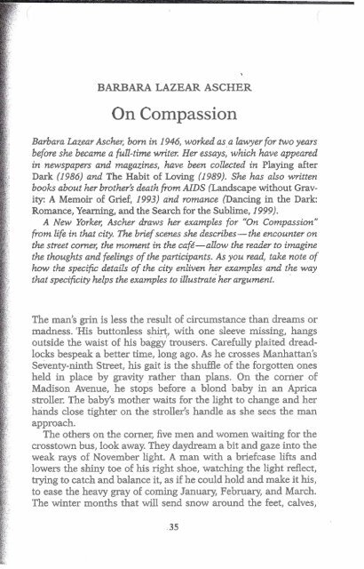 "On Compassion" by Barbara Lazear Ascher - Hartland High School