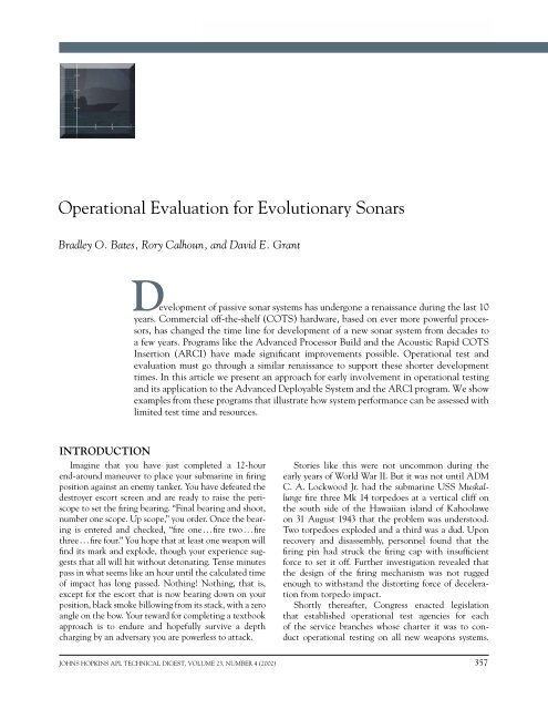 Operational Evaluation for Evolutionary Sonars - Johns Hopkins ...