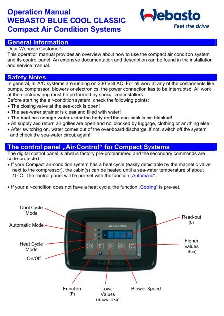 Operation Manual WEBASTO BLUE COOL ... - Techwebasto.com