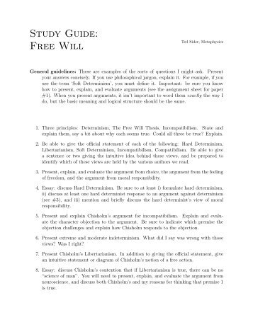 Study Guide: Free Will - Ted Sider