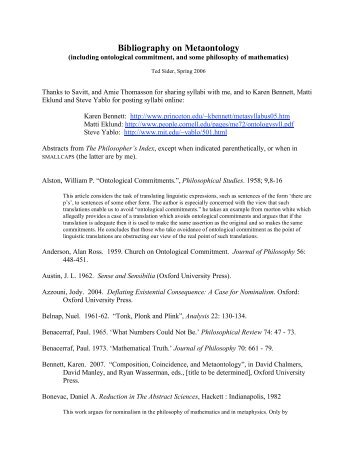 Bibliography on Metaontology - Ted Sider