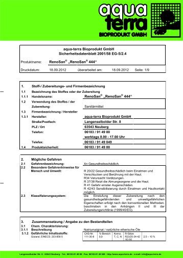 Sicherheitsdatenblatt als PDF ansehen - aqua-terra Bioprodukt GmbH