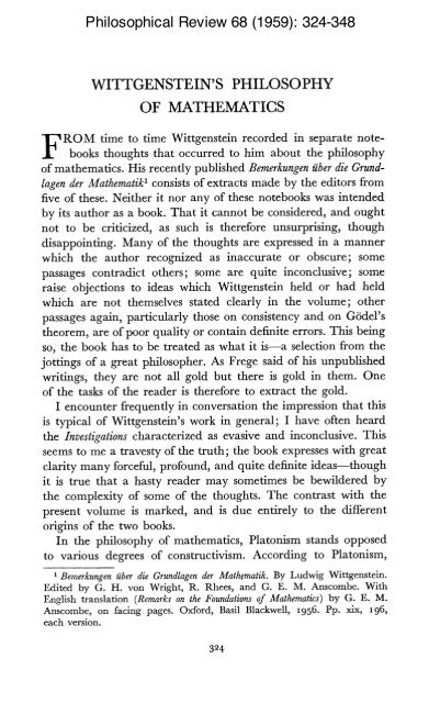 Dummett - Wittgenstein's Philosophy of Mathematics.pdf - Ted Sider