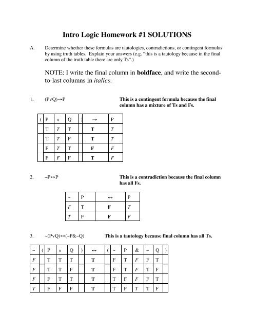 Intro Logic Homework #1 SOLUTIONS - Ted Sider