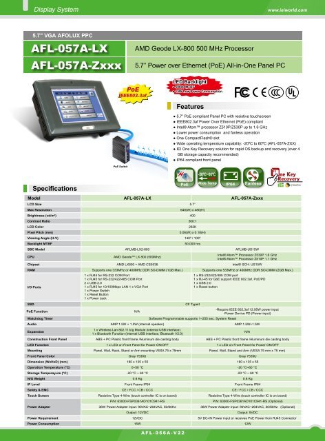 AFL-057A-LX AFL-057A-Zxxx - iEi