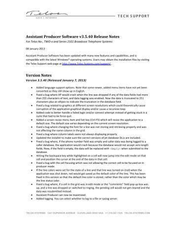 Telos Assistant Producer Software