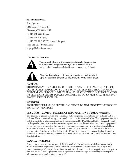 Hx1-Hx2 Manual-1.4.1 - Telos