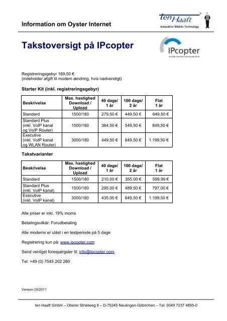 Tarifübersicht_IPcopter.pdf - Stand: 03/2011 (189 ... - ten Haaft GmbH
