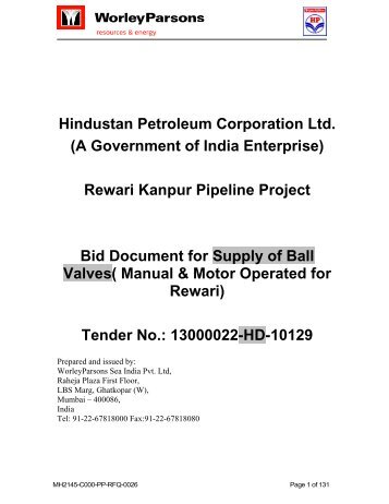 Rewari Kanpur Pipeline Project Bid Document for Supply o