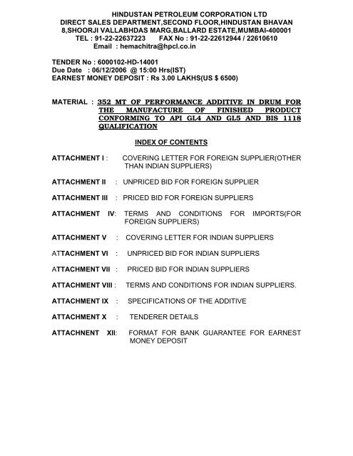 GLOBAL TENDER 6000102-HD-14001 - Hindustan Petroleum ...