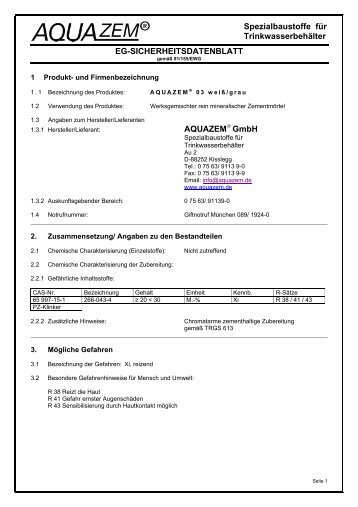 Spezialbaustoffe für Trinkwasserbehälter EG - Aquazem GmbH