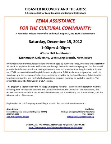 fema assistance for the cultural community - Ocean County Library