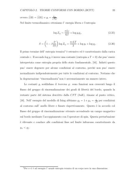 entropia di entanglement in teorie invarianti conformi bidimensionali