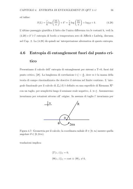 entropia di entanglement in teorie invarianti conformi bidimensionali